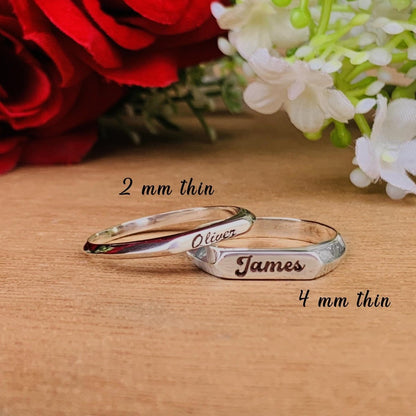 Custom Name Engraved Silver & Gold Stackable Promise Ring - BeadsBoatInc