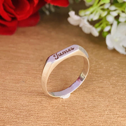 Custom Name Engraved Silver & Gold Stackable Promise Ring - BeadsBoatInc