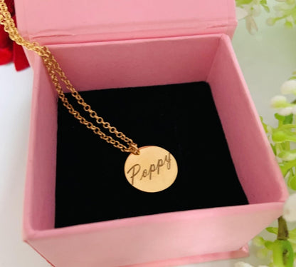 Custom Name Necklace – Dainty 18K Gold Plated Personalized Round Pendant - BeadsBoatInc