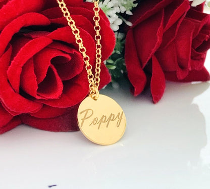 Custom Name Necklace – Dainty 18K Gold Plated Personalized Round Pendant - BeadsBoatInc