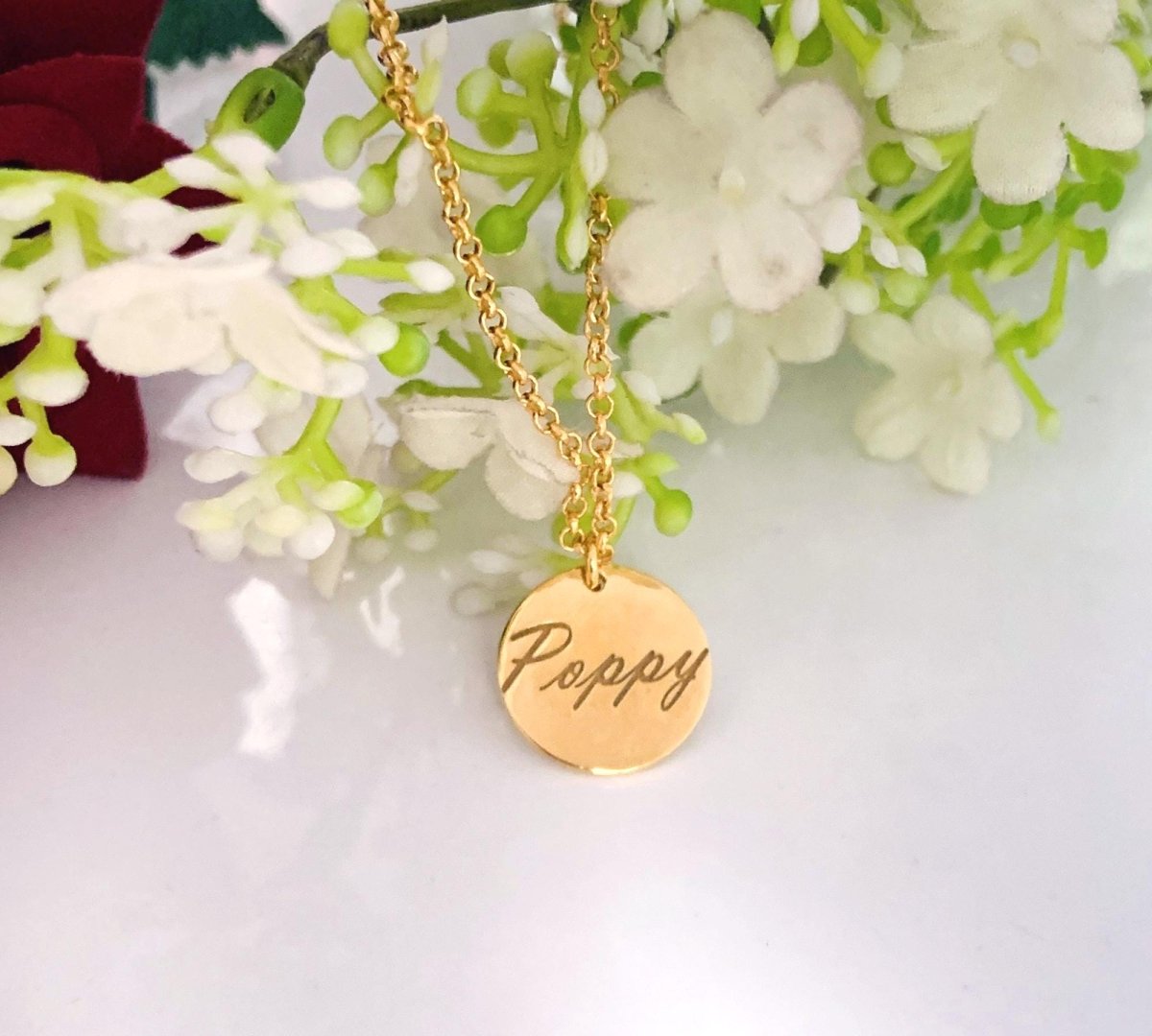 Custom Name Necklace – Dainty 18K Gold Plated Personalized Round Pendant - BeadsBoatInc