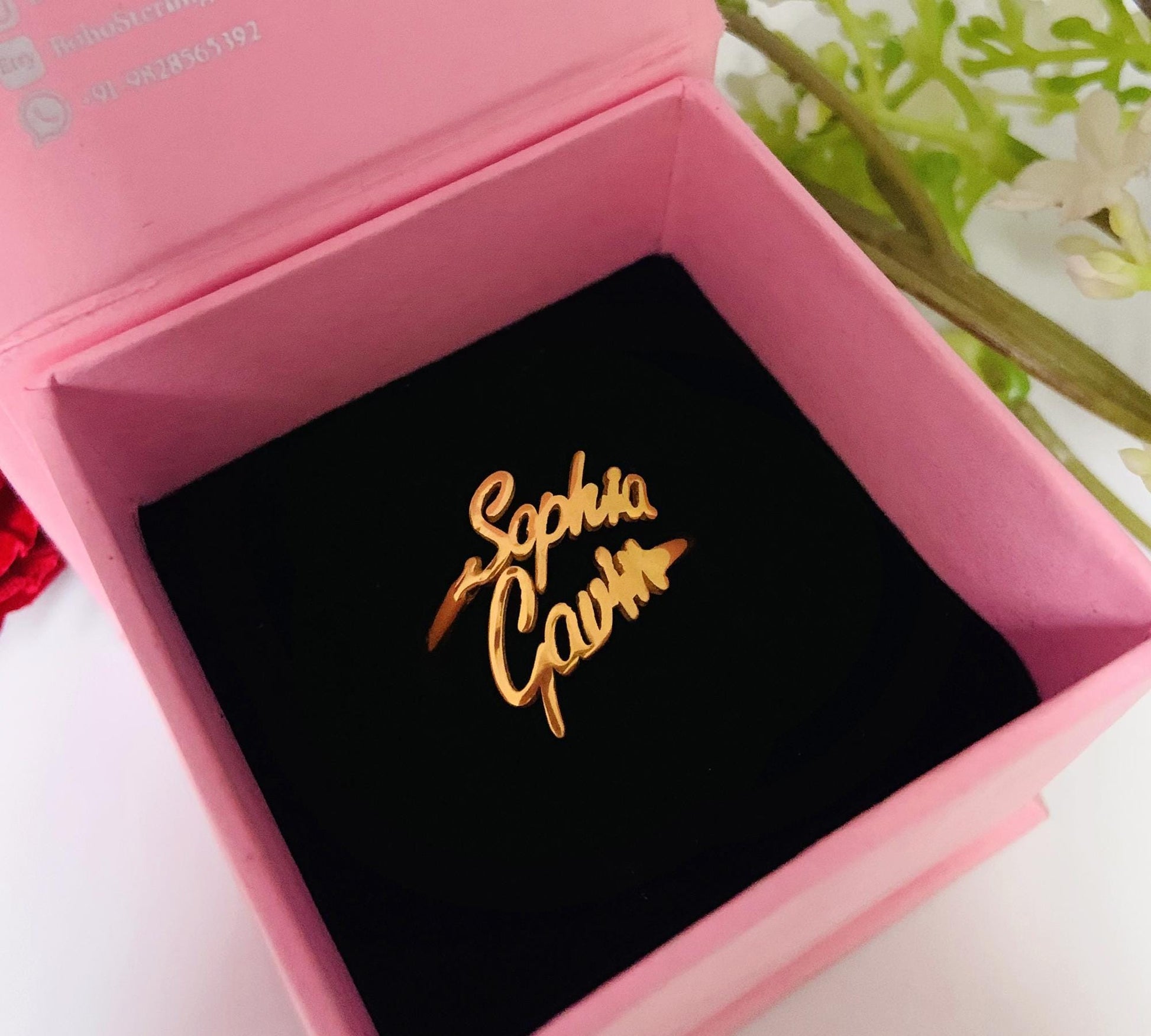 Custom Two Name Ring, Personalized Stacking Name Ring - BeadsBoatInc
