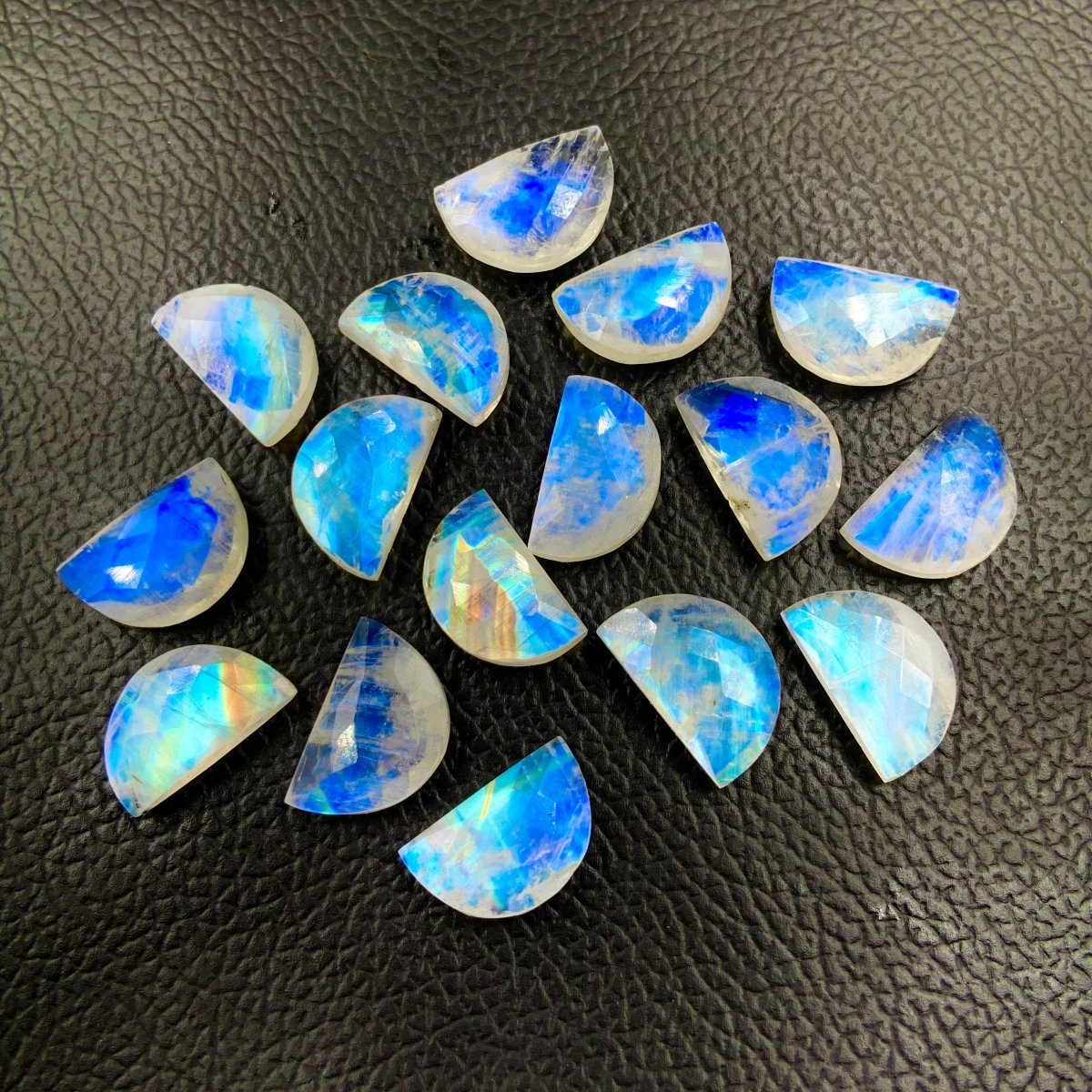 D Shape Rainbow Moonstone Beads, 12x16 mm size , Natural White Rainbow Faceted Checker Cut, High Quality Bead, Blue and multi fire crystals - BeadsBoatInc