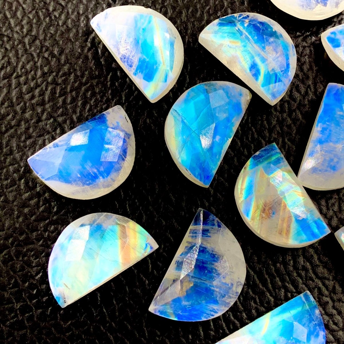 D Shape Rainbow Moonstone Beads, 12x16 mm size , Natural White Rainbow Faceted Checker Cut, High Quality Bead, Blue and multi fire crystals - BeadsBoatInc