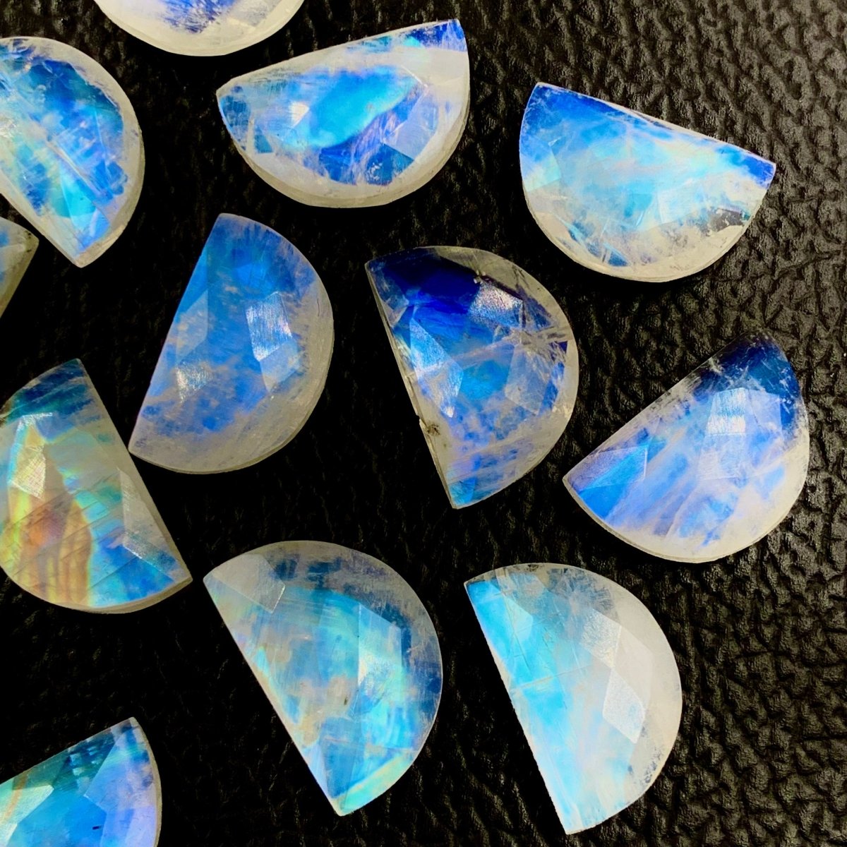 D Shape Rainbow Moonstone Beads, 12x16 mm size , Natural White Rainbow Faceted Checker Cut, High Quality Bead, Blue and multi fire crystals - BeadsBoatInc