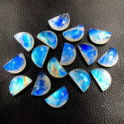 D Shape Rainbow Moonstone Beads, 12x16 mm size , Natural White Rainbow Faceted Checker Cut, High Quality Bead, Blue and multi fire crystals - BeadsBoatInc