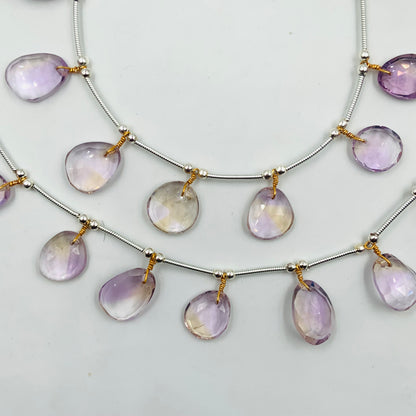12 Pieces Natural Ametrine Rose Cut Slices Cabochons , Free Form Shape Cabochon, Faceted Rose Cut Flat Back Cabochons, Cut Stones Cabochons.