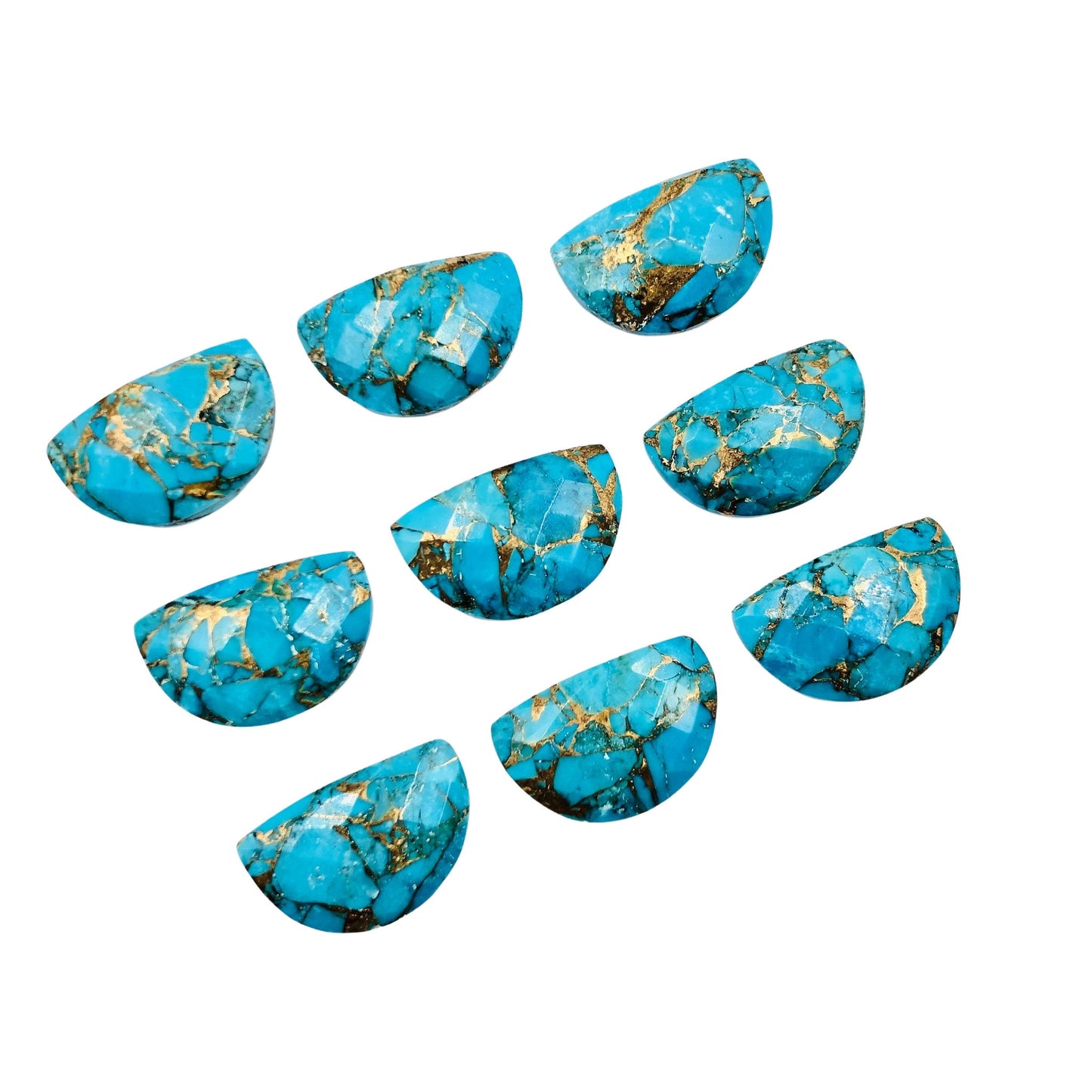 2 Pieces Copper Turquoise Gemstone , Half Moon D" Shape Gemstone, Size 10mmX16mm, Earring Components, Faceted Half Moon Gemstone, SKU-BBI211