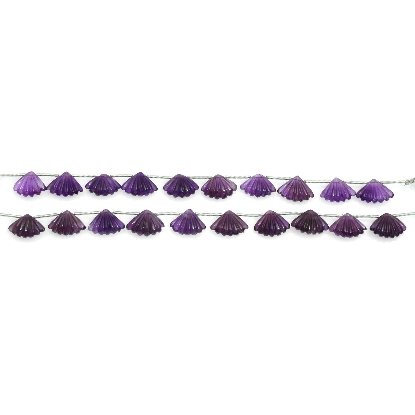 Natural Amethyst Faceted Carved Fan Shape Gemstone Beads 10 Pcs