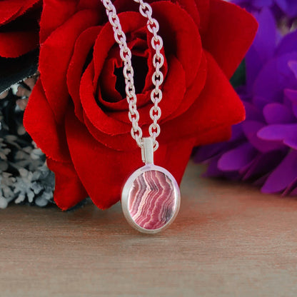 Pink Rhodochrosite Necklace – Dainty Silver Birthstone Pendant, Gift for Her