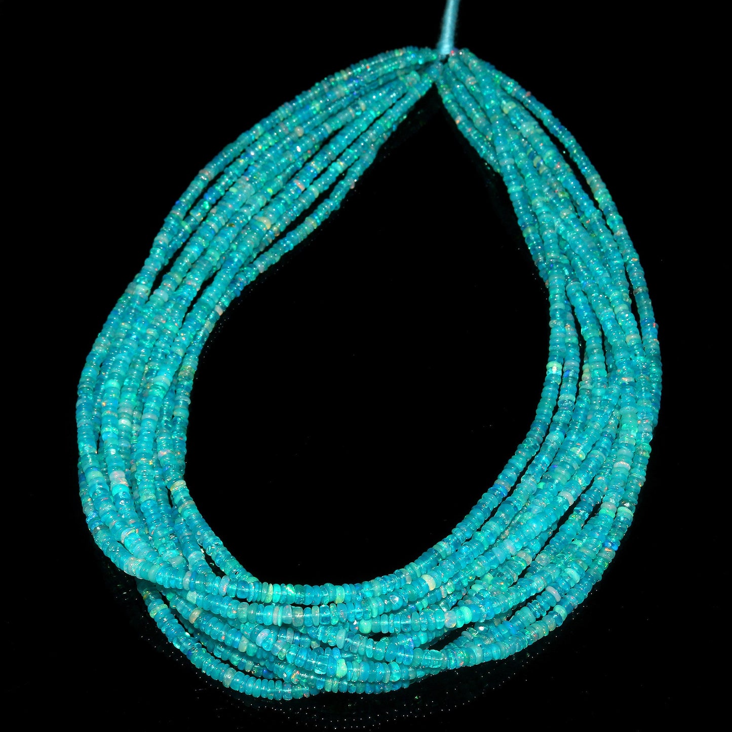 Paraiba Blue Ethiopian Opal Smooth Rondelle Beads 16 Inch Strand