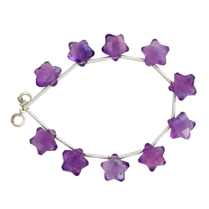 Natural Amethyst Faceted Hand Carved Star Gemstone Beads 10 Pcs