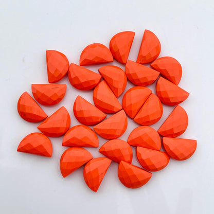 Synthetic Red Coral Semi circle Faceted Half Moon "D Shape gemstone Beads, Size 10x16 mm Carving Gemstone Beads For Jewelry gift for her