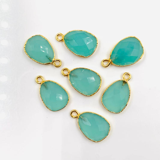 7 Pieces Natural Aqua Chalcedony Faceted Free form Shape Gemstone Gold Bezel Connector Jewelry Making Size 10X14mm Connectors for pendent