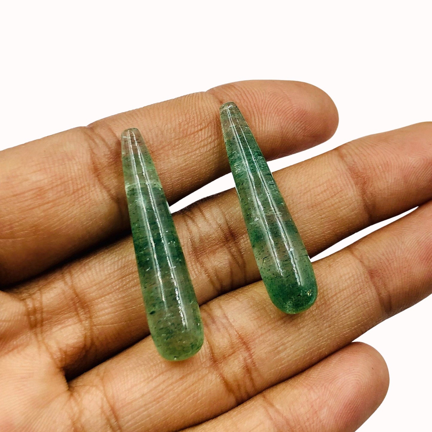 2 Pcs Natural Green Aventurine Drop Smooth Loose Gemstone Briolette, Earring Jewelry Making, Size -7mmx34mm SKU- BBI323