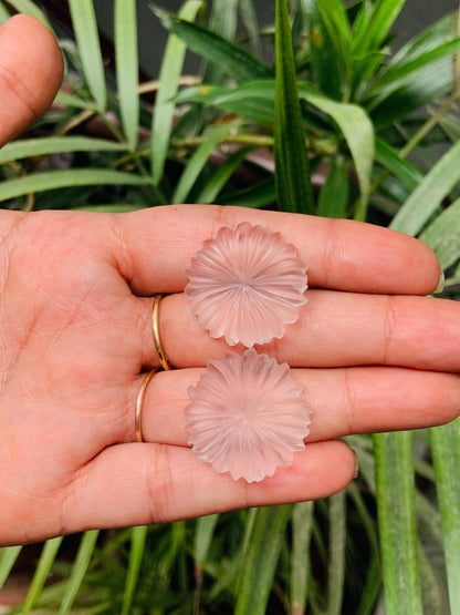 1 Pair Natural Crystal Quartz Hand Carved Flower Shape Briolette Beads, Carved Flower shape jewelry making Pair Gemstone Size -25x25X5mm