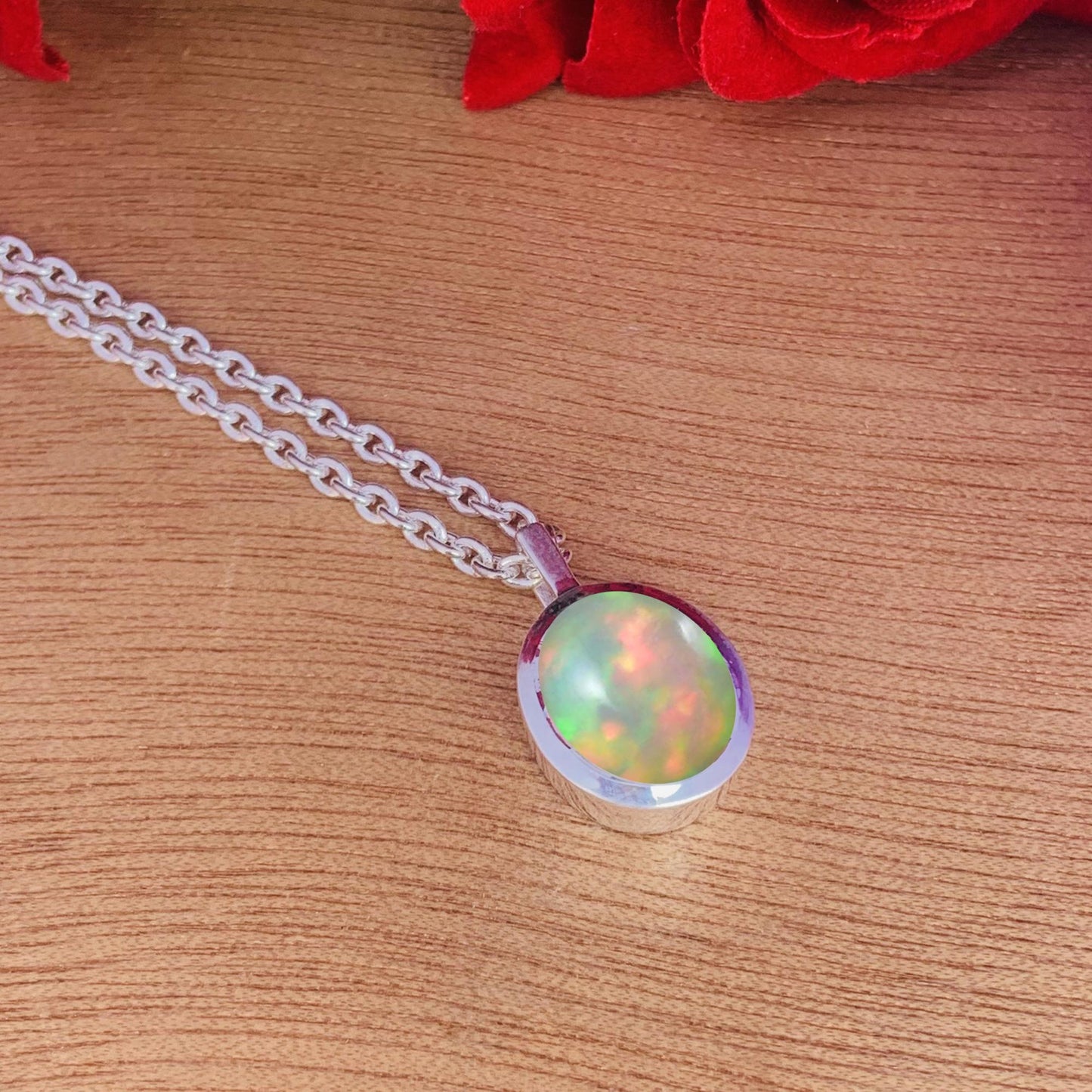 Minimalist Opal Necklace – Dainty Silver Birthstone Jewelry