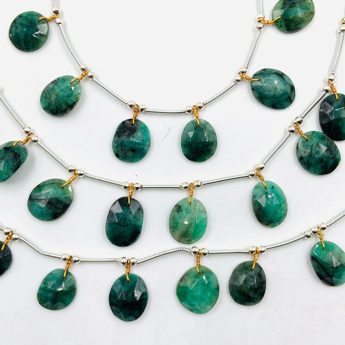 8 Pieces Natural Emerald Rose Cut Slices Cabochons , Free Form Shape Cabochon, Faceted Rose Cut Flat Back Cabochons, Cut Stones Cabochons.