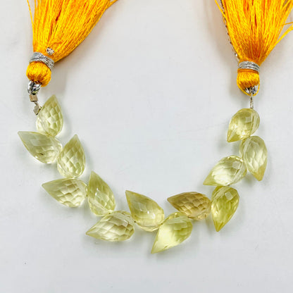 4 Inches Natural Lemon Quartz Buds Briolette Beads Lemon Quartz Gemstone Faceted Flower Buds Size 5X9mm To 6X10mm Lemon Drops jewelry making