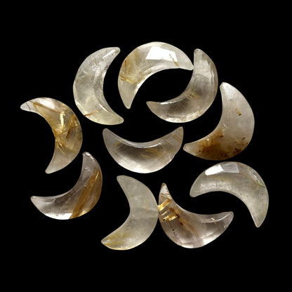 2 Pieces Natural Golden rutile Faceted Crescent moon shape gemstone, Hand Carved Briolette, moon shape gemstone for jewelry Size 7x16 mm