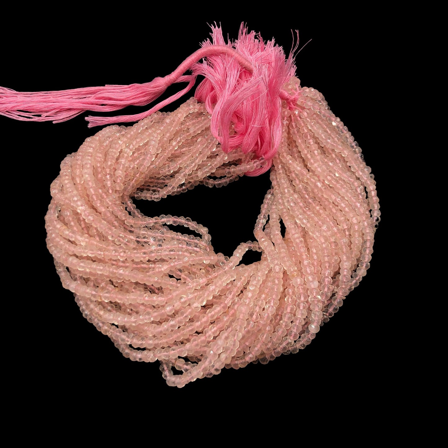 Natural Rose Quartz Faceted Rondelle Gemstone Beads, Size 3.5mm, Rose Quartz Rondelle Beads , Gemstone Rondelle Beads , SKU-BBI1414