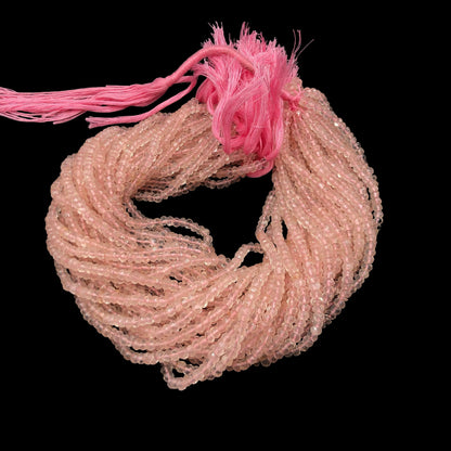 Natural Rose Quartz Faceted Rondelle Gemstone Beads, Size 3.5mm, Rose Quartz Rondelle Beads , Gemstone Rondelle Beads , SKU-BBI1414