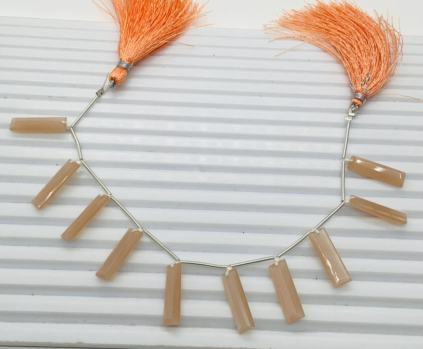 10 Pieces Natural Peach Moonstone Baguette Step cut Faceted Gemstone beads Size 20X6X4mm Gift for her BBI1135