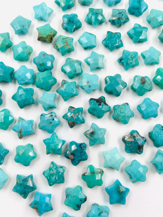 2 Pieces Natural Arizona Turquoise Hand Carved Star Shape Gemstone Beads, Size 10mm, Faceted Star Loose Stone, Jewelry Supplies, SKU-BBI119