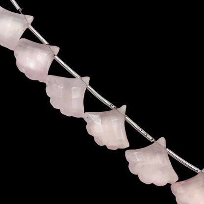 9 Pieces Rose Quartz Carved Tree Shape Natural Gemstone Briolette Side Drill Beads Line | Genuine Rose Quartz Beads , SKU - BBI886