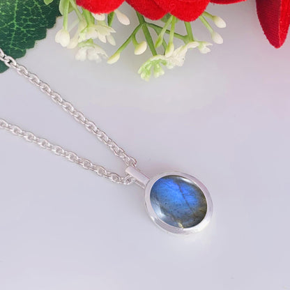 925 Sterling Silver Labradorite Pendant -  Gold Plated Necklace