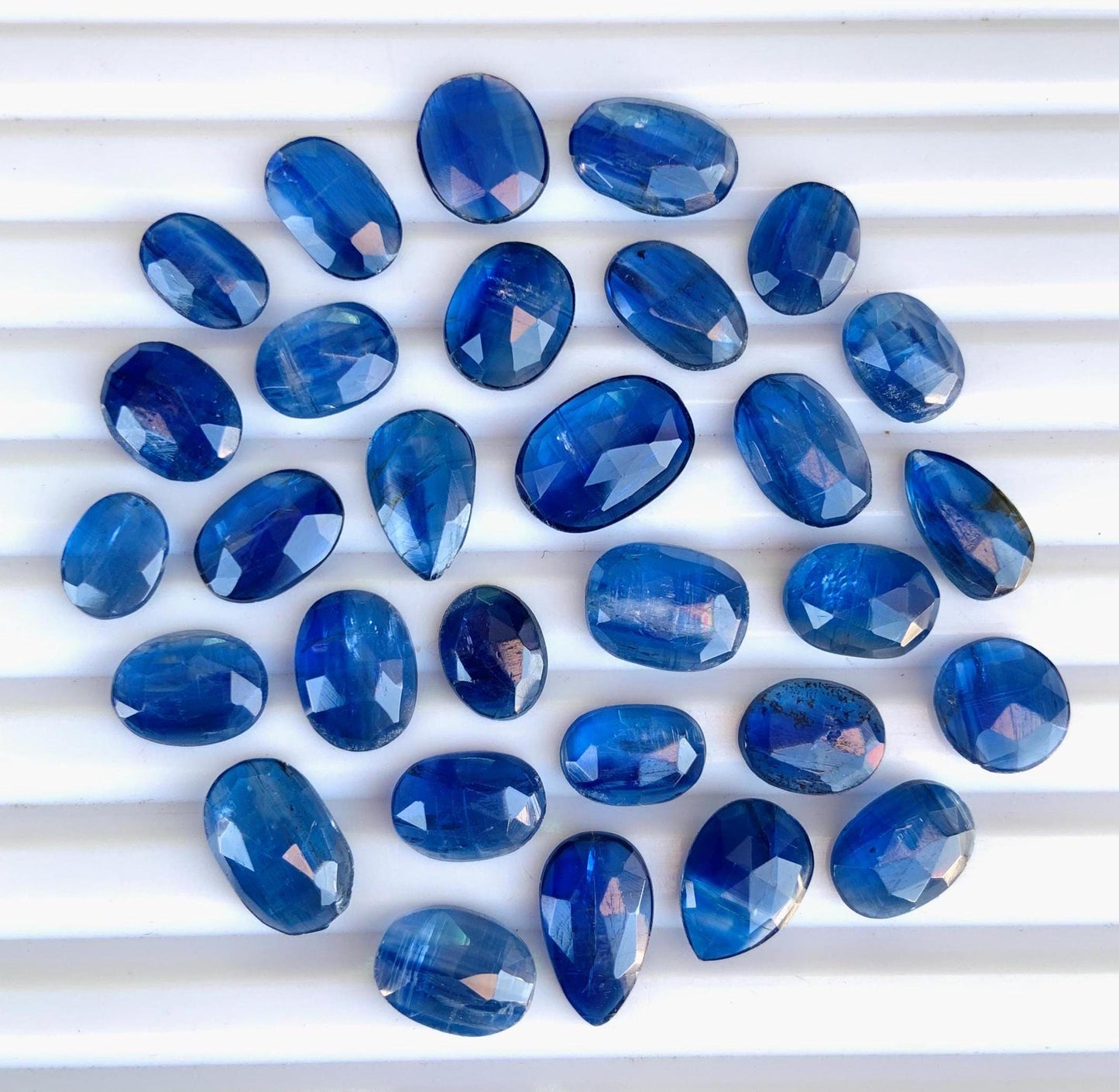 Natural Blue Kyanite Rose Cut Slices Cabochons Faceted Rose Cut Flat Back Cabochons Rose Cut Loose Gemstone, Blue Kyanite Gemstone Slice Cut