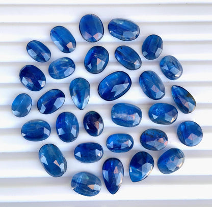 Natural Blue Kyanite Rose Cut Slices Cabochons Faceted Rose Cut Flat Back Cabochons Rose Cut Loose Gemstone, Blue Kyanite Gemstone Slice Cut