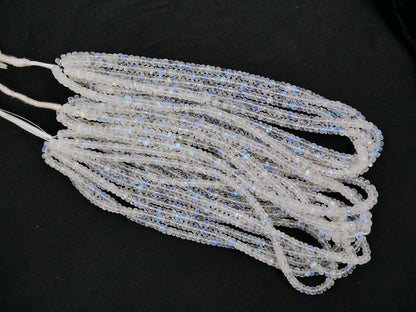 AAA Quality Natural White Rainbow Blue Flashy Roundel Beads White rainbow Faceted Rondelle Shape Beads Briolette Jewelry Making Beads 16inch