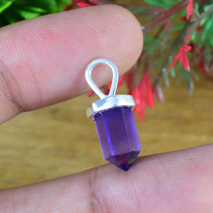 Natural Amethyst pendant, Purple Amethyst Pencil Necklace, Dainty Silver Necklace For Her, Birthstone Pendant, Minimalist Pendant, P-0002