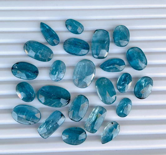 10 Pieces Natural Teal Kyanite Rose Cut Slices Cabochons, Faceted Rose Cut Flat Back Loose Gemstones, Teal kyanite Gemstone Slices Cut
