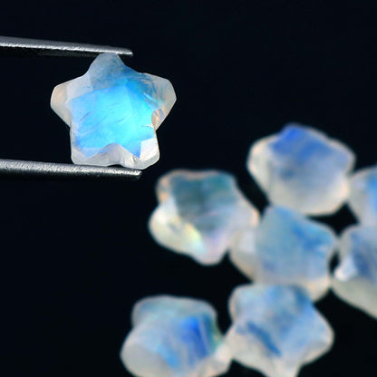 AAA Quality Natural Rainbow Moonstone Blue Flash Hand Carved Star Shape Briolettes, Carved Star Loose Gemstone Star Shape Briolettes 10mm