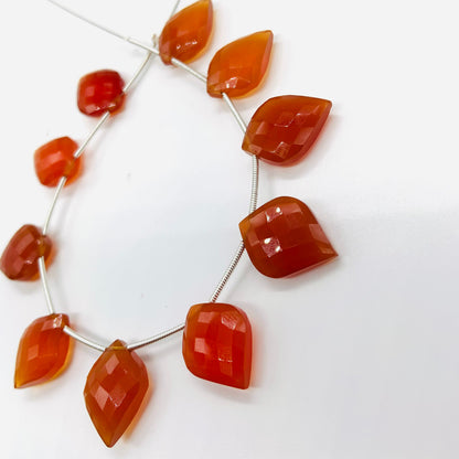10 pcs Carnelian Carved Faceted Briolette Beads – Side Drill Gemstone Beads