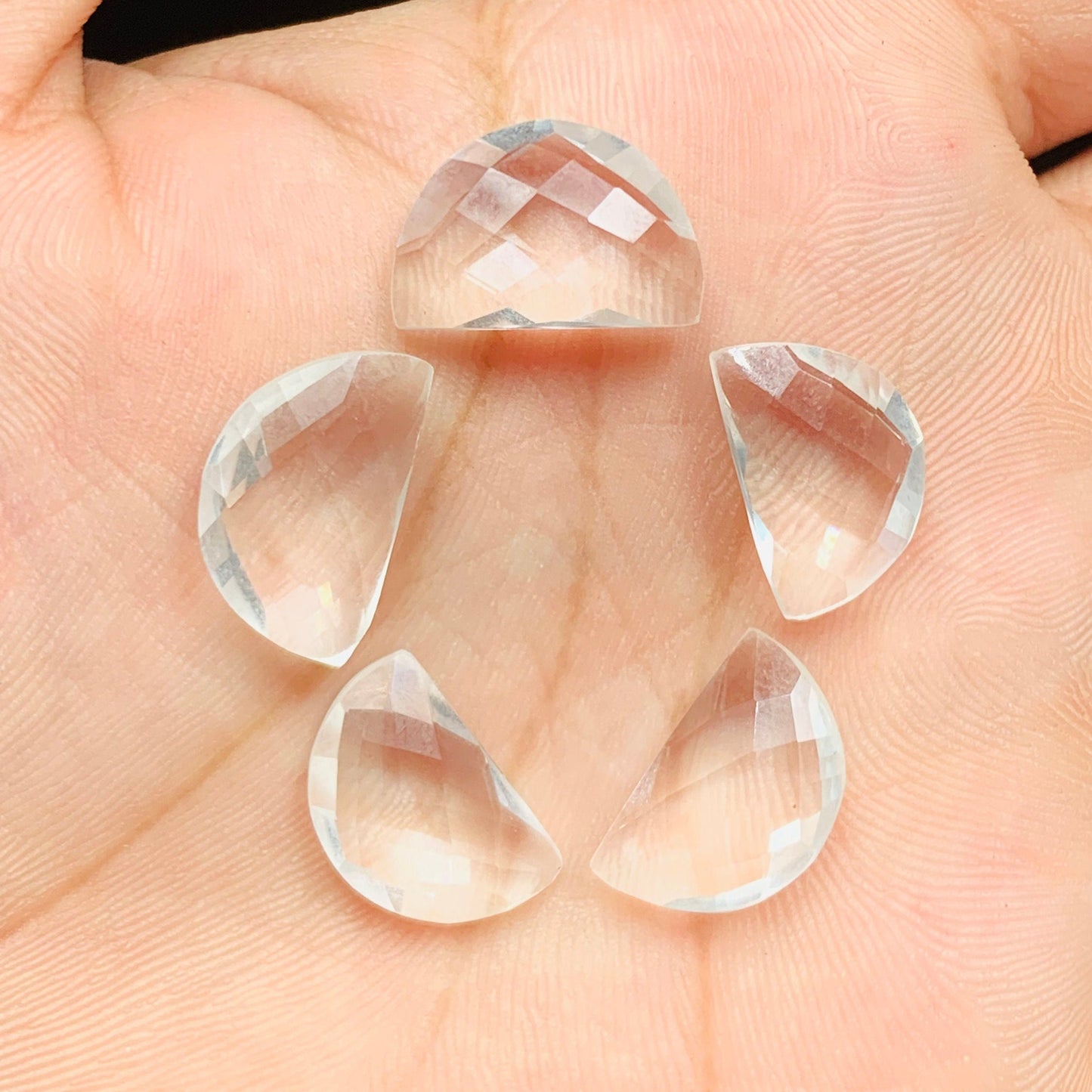 Natural Crystal Quartz Gemstone Beads, Faceted Half Moon "D Shape Beads, Carving Gemstone, Size 11x16 mm, Loose Beads For Jewelry,SKU-BBI375