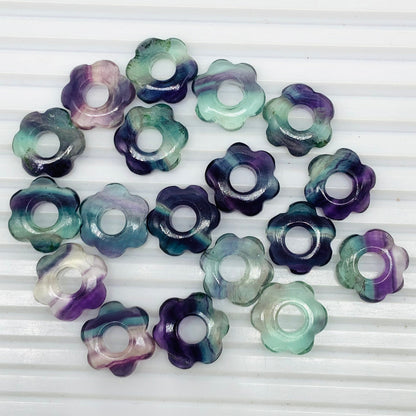 4 Pcs Natural Multi Fluorite Smooth Flower Gemstone Beads 15mm Carved Flower jewelry Multi Fluorite Gemstone Jewelry Handmade Bracelet Beads