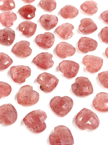 Premium Red Strawberry Quartz Faceted Carved Heart Shape Loose Gemstone Beads, Carved Heart Shape Gemstone Briolette, Bead For Women BBI331