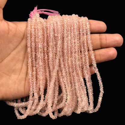Natural Rose Quartz Faceted Rondelle Gemstone Beads, Size 3.5mm, Rose Quartz Rondelle Beads , Gemstone Rondelle Beads , SKU-BBI1414