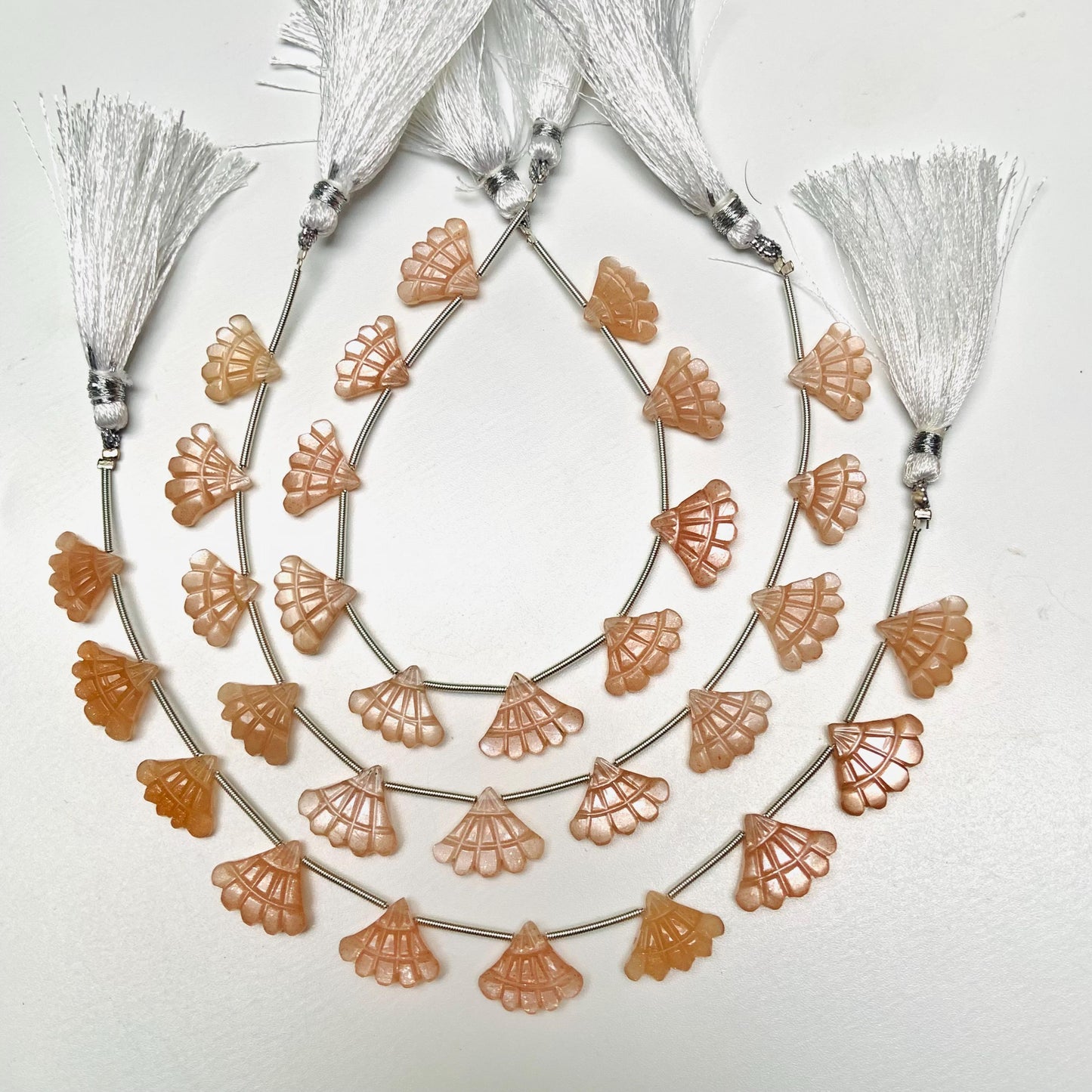 10 Pcs Natural Peach moonstone Triplet Carved Tree Shape Briolette Side Drill Beads Size 13x16x5mm fancy shape briolette for jewelry making