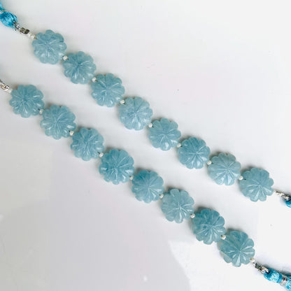 Natural Aquamarine Carved Flower Briolette Beads 14–15mm Fancy Gemstone