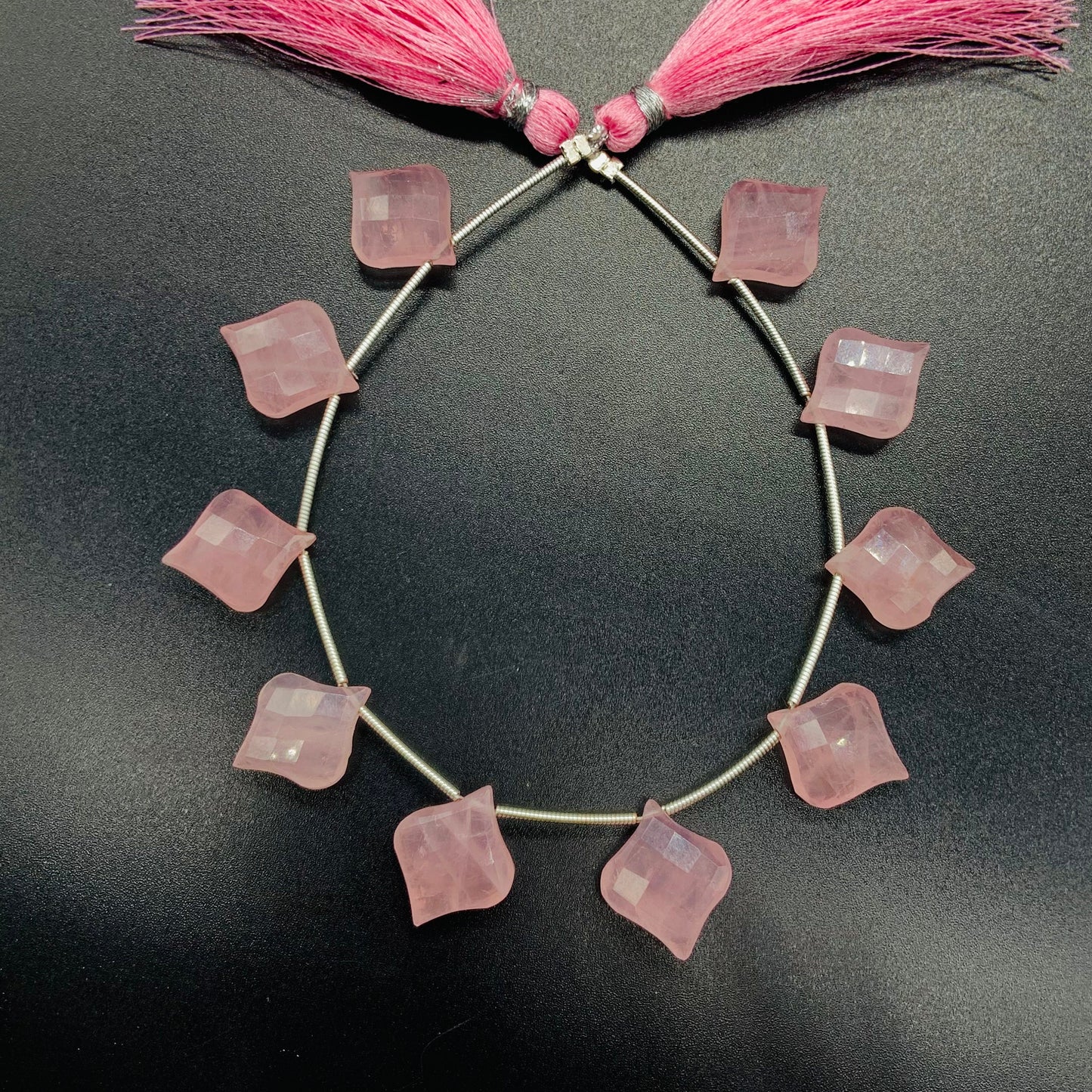 10 Pieces Natural Rose Quartz Carved Fancy Cut Shape Gemstone Briolette Side Drill Beads Line | Faceted Gemstone Beads. BBI1016