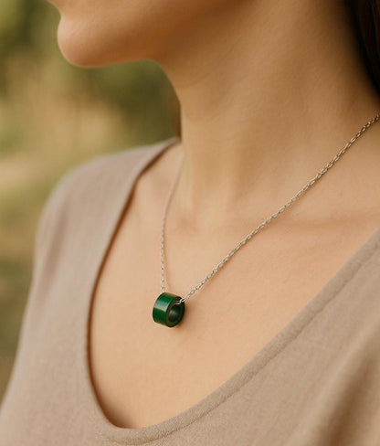 Natural Malachite Circle Pendant ~ Necklace in 925 Sterling Silver ~ Round Malachite Pendant Necklace ~ Green Malachite Jewelry for women