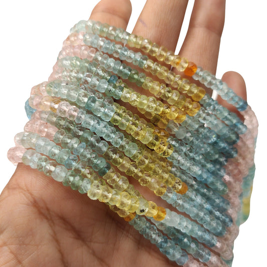 Natural Multi Aquamarine Faceted Rondelle Beads | 4mm | 13 Inch Strand
