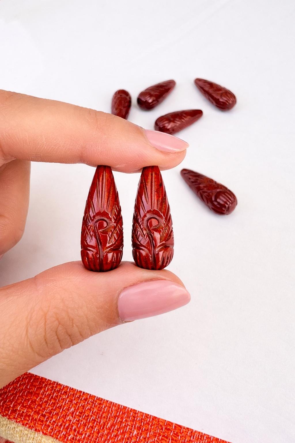 Natural Red Jasper Hand-Carved Drop Briolette Beads 9x26mm | Matching Gemstone Beads