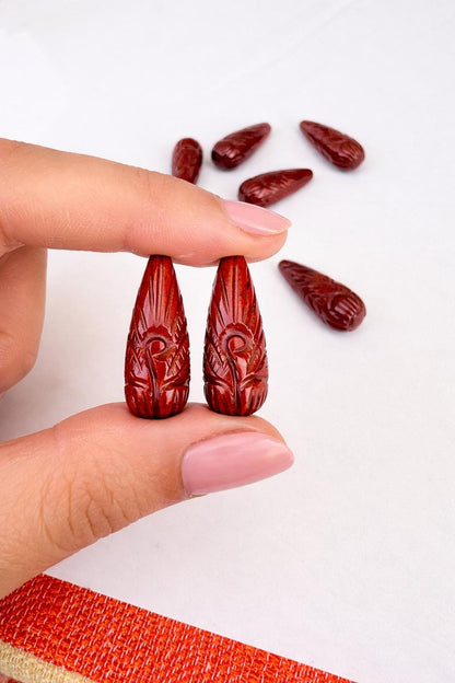Natural Red Jasper Hand-Carved Drop Briolette Beads 9x26mm | Matching Gemstone Beads