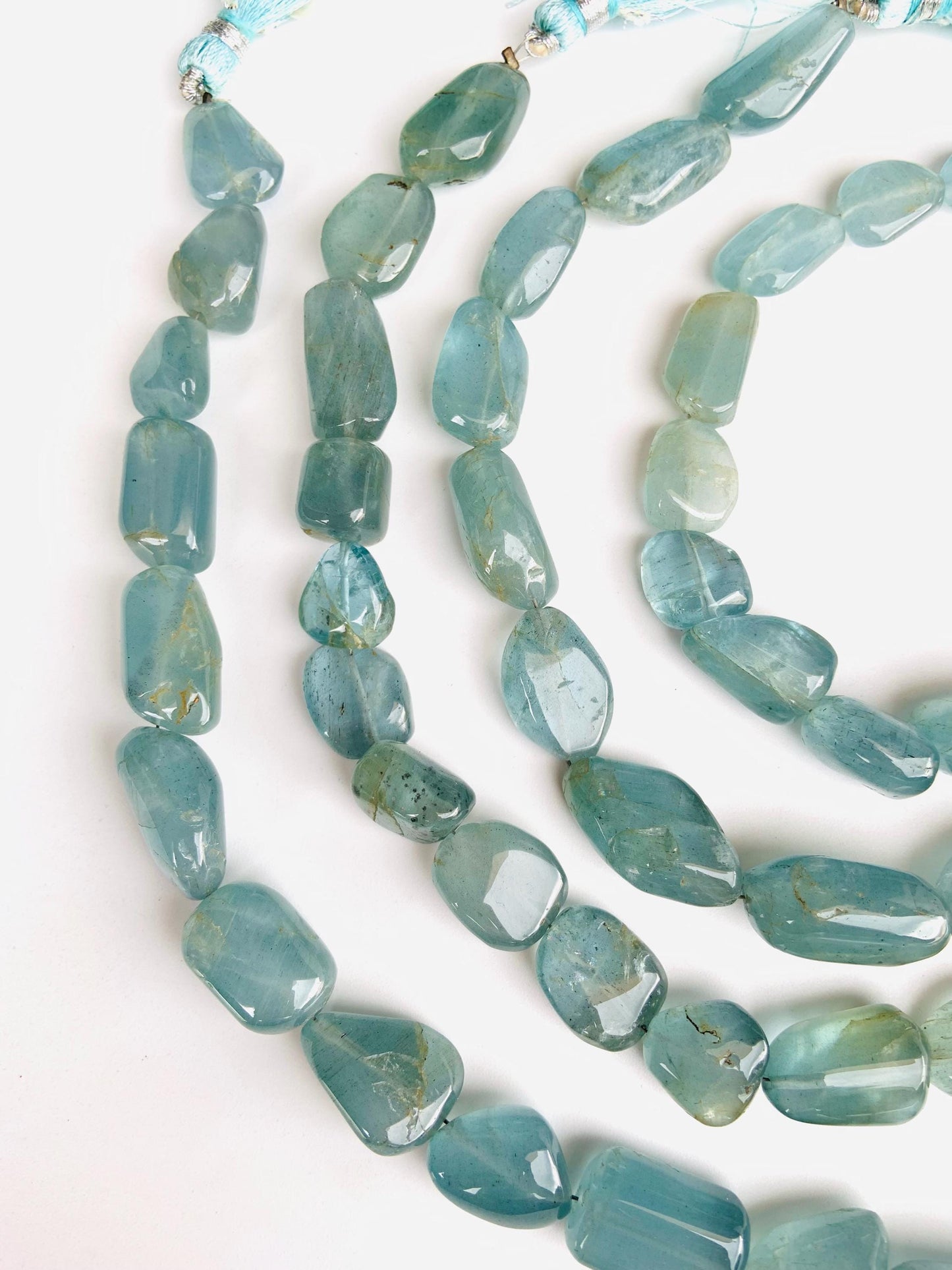 Natural Aquamarine Smooth Tumble Nugget Beads Freeform Gemstone Necklace