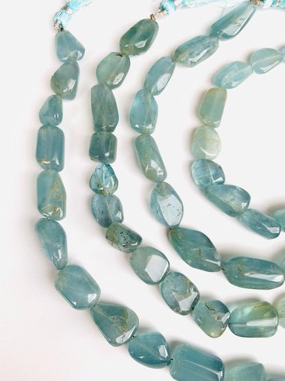 Natural Aquamarine Smooth Tumble Nugget Beads Freeform Gemstone Necklace
